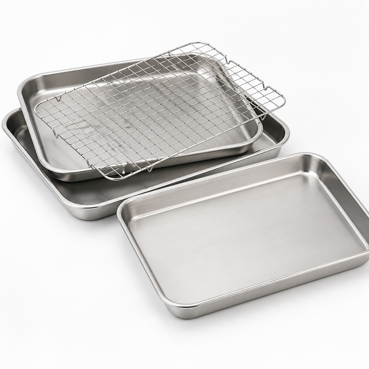 Wholesale Stackable Baking Trays with Grill Rack in Various Sizes, Bulk Roasting Pans Factory Direct Sales