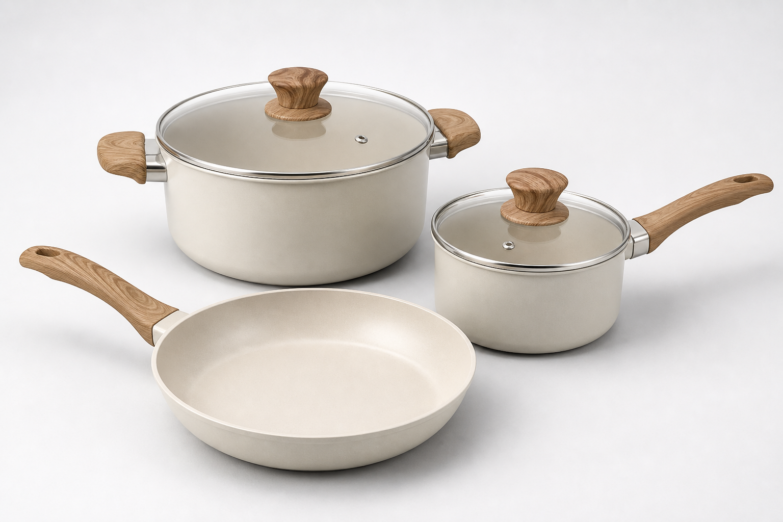 Wholesale Ceramic Non-Stick Cookware Set with Wood-Look Handles, Substrate: Aluminum