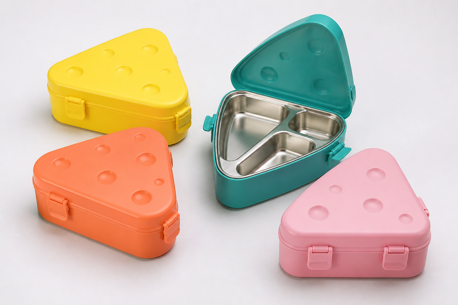 Wholesale Lunch Boxes,Colorful Cheese Shape Lunch Box Set: Many Colors Available For Customization