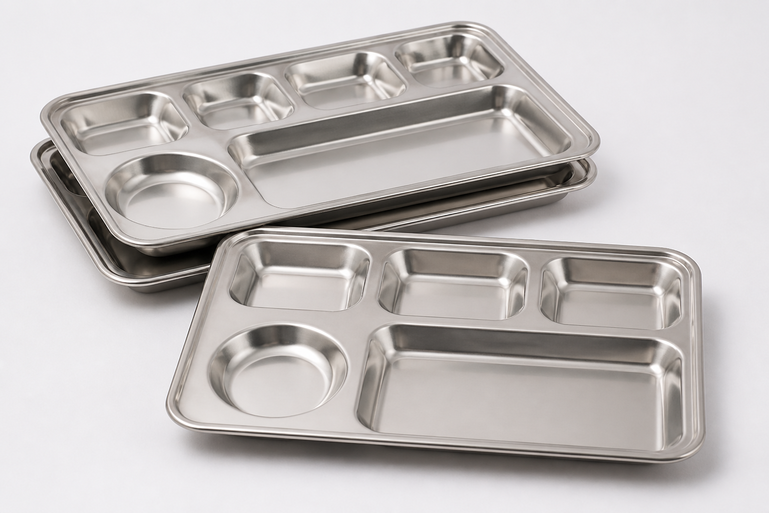 Wholesale Stainless Steel Compartment Plates, School, Company Cafeteria Dinnerware for Bulk Buyers