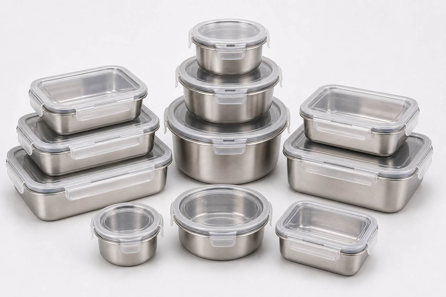 Wholesale Stainless Steel Food Container with Clear Lid – 8 Capacities to Choose From