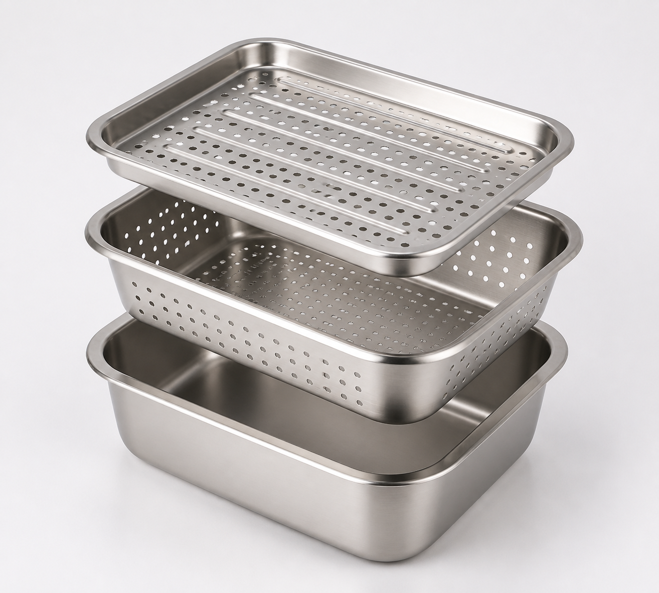 Wholesale Three-Layer Strainer Basket, Square Colander with Bowl
